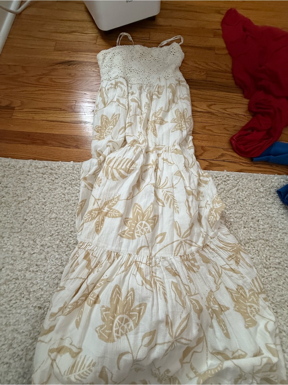 White and Beige Floral Maxi Dress